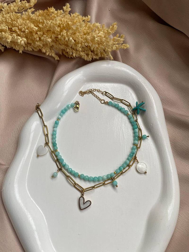 Natural Agate Beads paired Chain & Charms