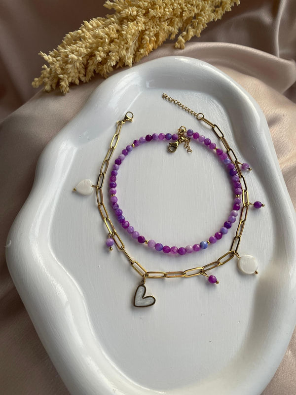 Natural Agate Beads paired Chain & Charms